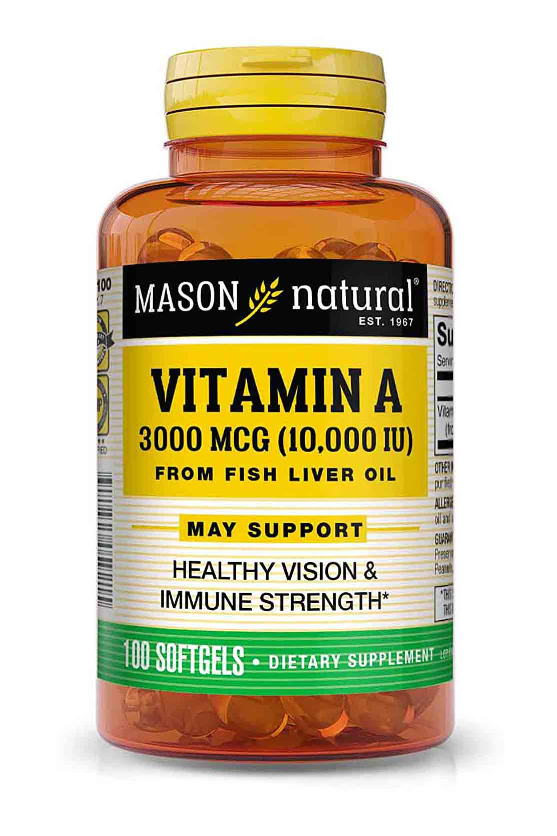 Mason Vitamina A 10 000 From Fish Liver Oil 100 Softgels