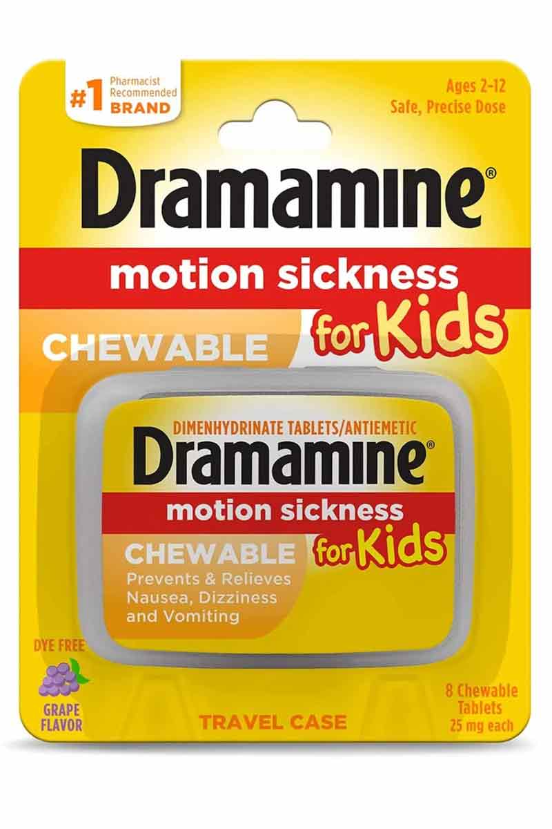 Dramamine Motion Sickness For Kids - Alivio del mareo para niños 8 Tabletas Masticables