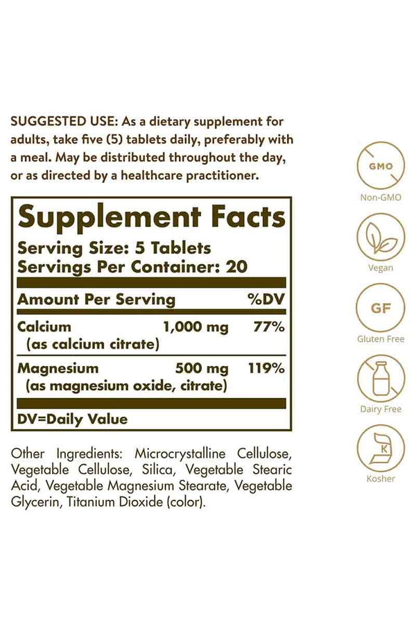 Solgar Calcium Magnesium Citrate 100 Tabletas