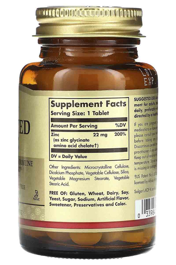 Solgar Chelated Zinc 100 Tabletas