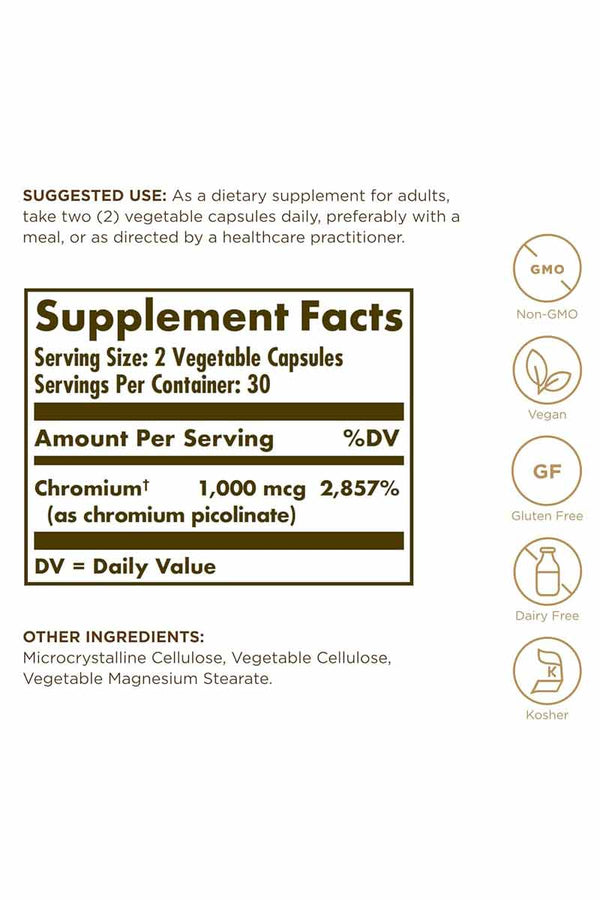 Solgar Chromium Picolinate 500 mcg 60 Capsulas