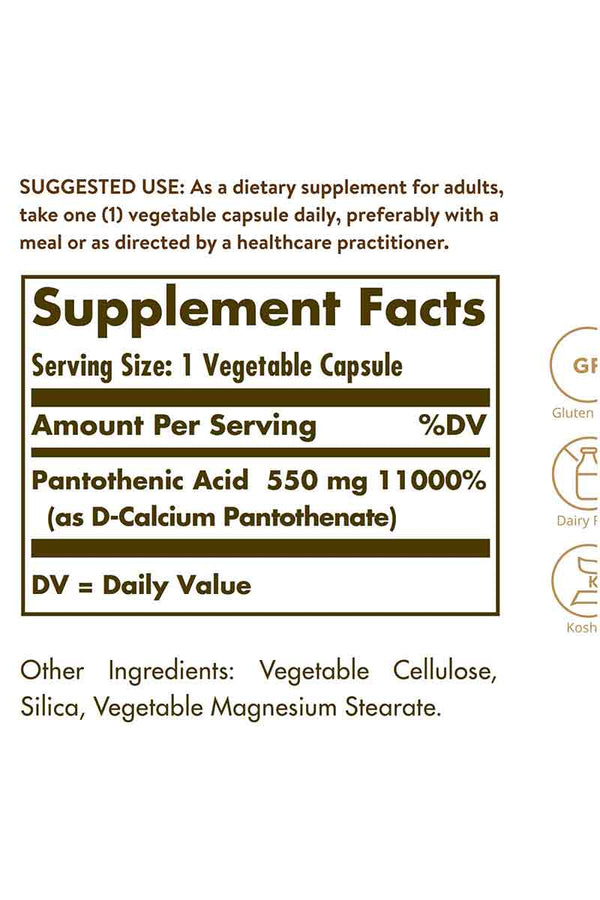 Solgar Pantothenic Acid 550 mg 100 Capsulas