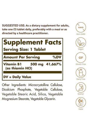 Solgar Vitamin B1 ( Thiamin ) 500 mg 100 tabletas