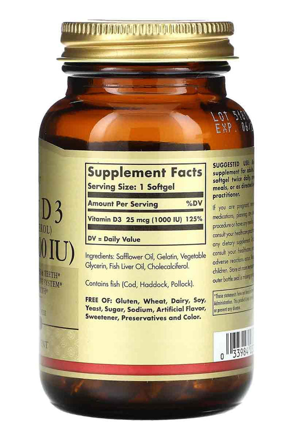 Solgar Vitamin D3 25 MCG ( 1000 IU ) 100 Softgel