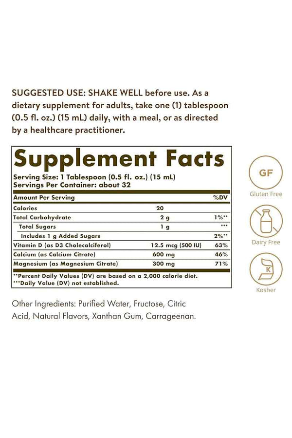 Solgar  Liquid Calcium-Magnesium Citrate Whit Vitamin D3 Bluberry Flavored 16 oz