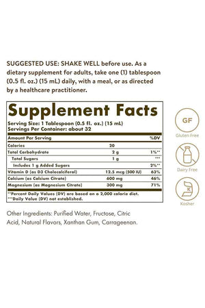 Solgar  Liquid Calcium-Magnesium Citrate Whit Vitamin D3 Orange-Vanilla Flavored 16 oz