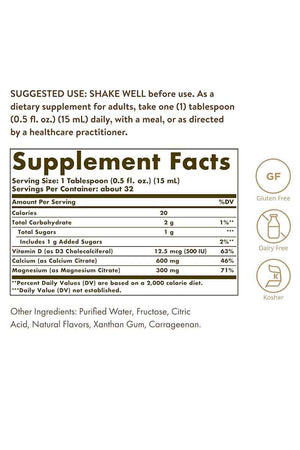 Solgar  Liquid Calcium-Magnesium Citrate Whit Vitamin D3 Strawberry Flavored 16 oz