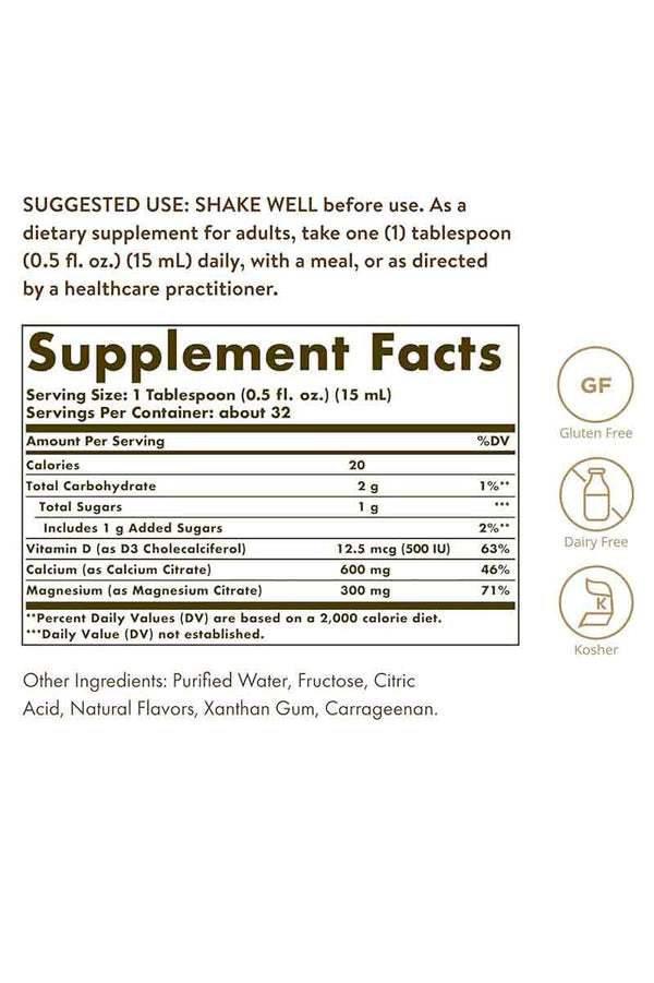 Solgar  Liquid Calcium-Magnesium Citrate Whit Vitamin D3 Strawberry Flavored 16 oz