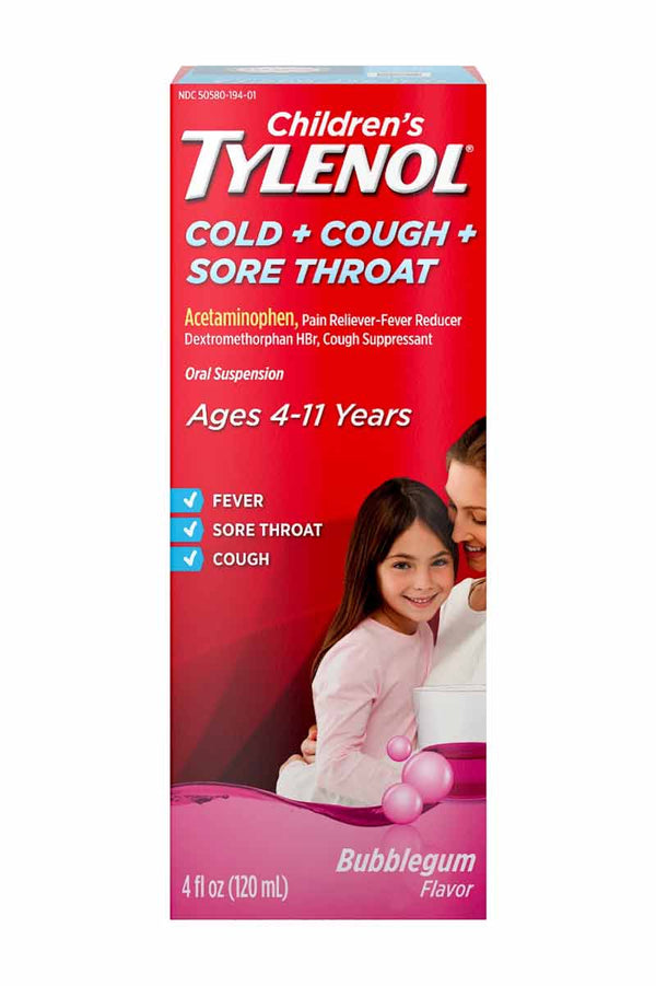 Tylenol Children's Cold+Cough+Sore Throat Bubble Gum De 4 a 11 Años 4 oz