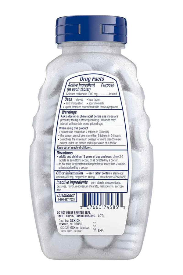 Tums Antacid Peppermint Ultra Strength 1000 72 chewable Tablets