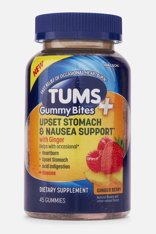 Tums Plus Gummy Bites for Upset Stomach & Nausea Support With Ginger 45 Gummies