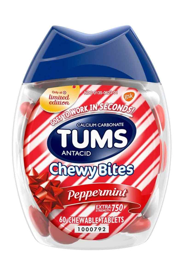 Tums Antacid Chewy Bites Peppermint Extra Strength 750 60 Chewable Tablets