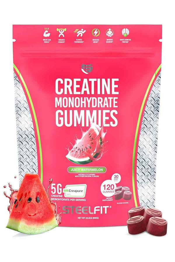 SteelFit Creapure - Gomitas De Monohidrato De Creatina Sabor Sandia Jugusa 120 Gummies