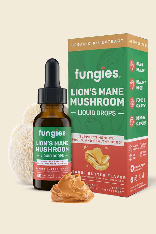 Funguies - Gotas líquidas de hongo melena de león Flavor Peanut Butter 30 ml