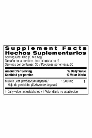 Bio Nutrition Mullein Leaf Tea 57 g 30 Blositas de Té