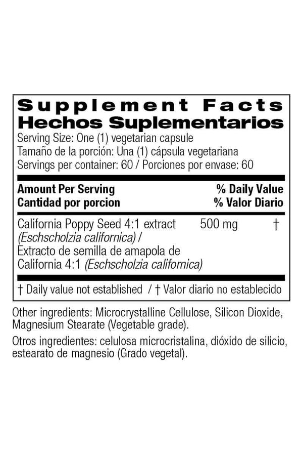 Bio Nutrition California Poppy Seed - Apoya La Relajacion 60 Capsulas