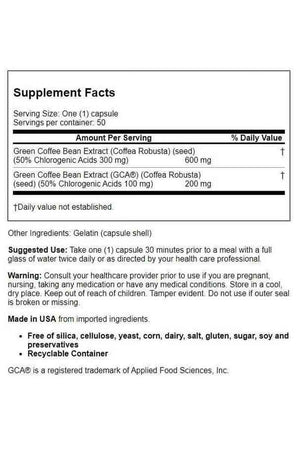Bio Nutrition Pure Green Coffe Bean - Apoyo El Control De Peso 50 Capsulas