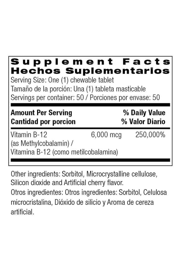 Bio Nutrition B-12 6000 MCG 50 Tabletas Masticables