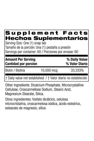 Bio Nutrition Biotina 10.000 mcg 60 Tabletas