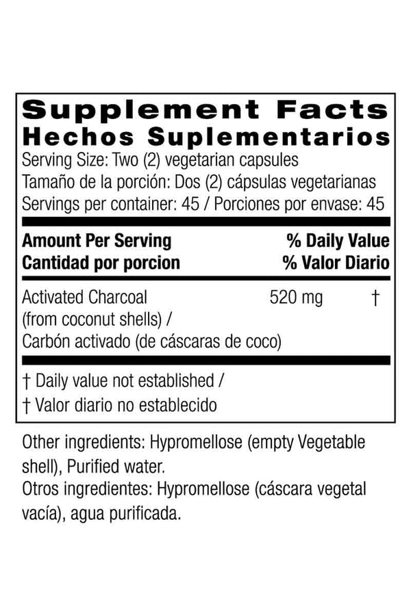 Bio Nutrition Activated Coconut Charcoal - Soporte De Desintoxicacion 90 Capsulas