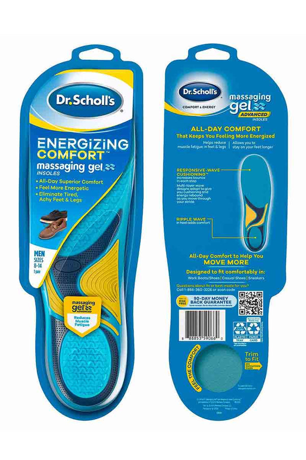 Dr. Scholl's Energizing Comfort Mssaging Gel Men Sizes 8-14 1 Par