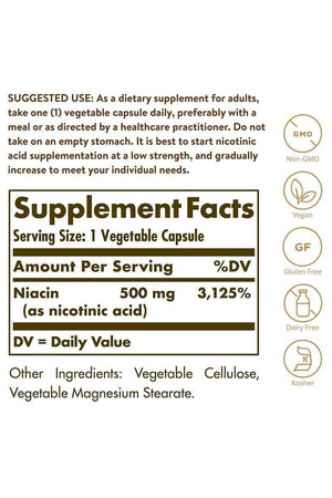 Solgar Niacin Vitamin B3 500 mg 100 Capsulas