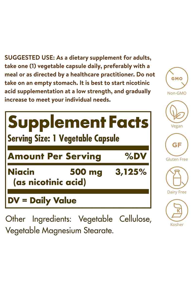 Solgar Niacin Vitamin B3 500 mg 100 Capsulas