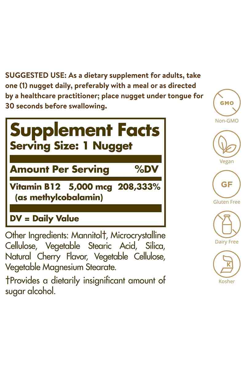 Solgar Sublingual Methylcobalamin vitamin b12 5000 mcg 60 nuggets