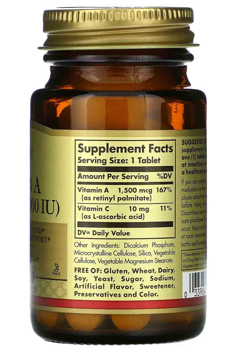 Solgar Vitamin A 1.500 MCG ( 5000 IU ) 100 TABLETAS