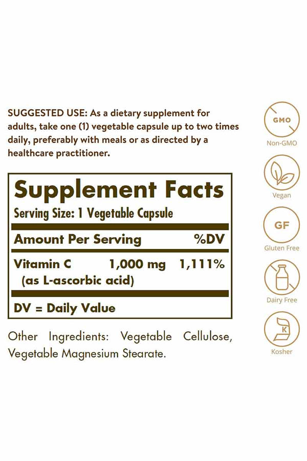 Solgar Vitamin C 1000 MG 250 Capsulas vegetable