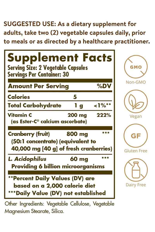 Solgar Cranberry Plus Ester-C 60 Capsulas Vegetables