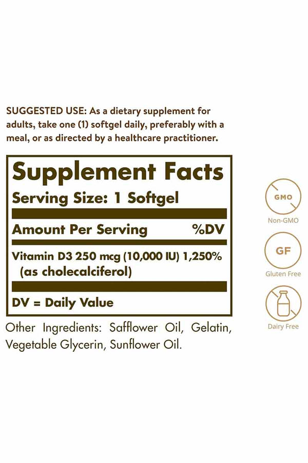 Solgar Vitamin D3 250 MCG 10000 IU 120 Softgels