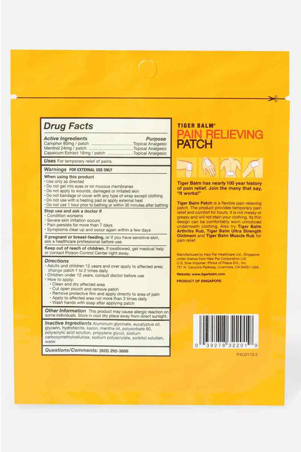 Tiger Balm Pain Relieving Hydrogel Patch - Parche Alivio Del Dolor 4 Parches