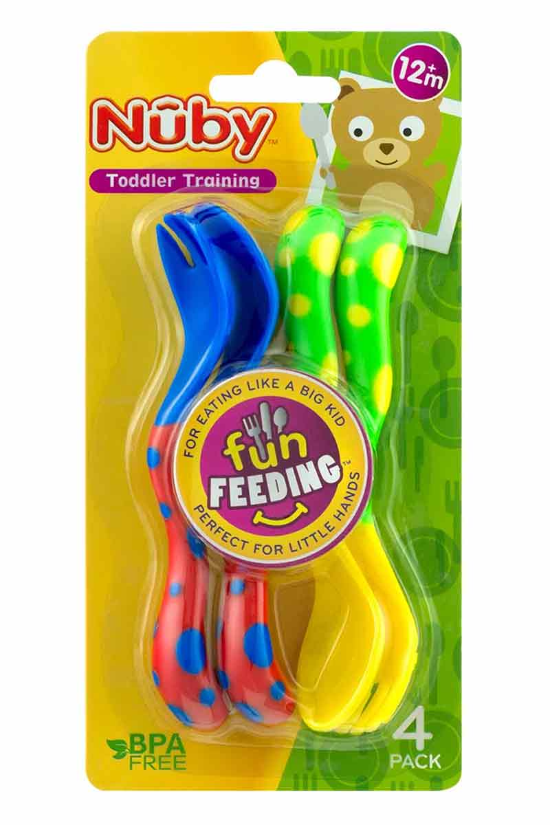 Nuby Fun Feeding Forks & Spoons - Cuchara y tenedor de alimentación divertidos - 2 juegos