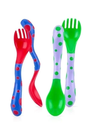 Nuby Fun Feeding Forks & Spoons - Cuchara y tenedor de alimentación divertidos - 2 juegos