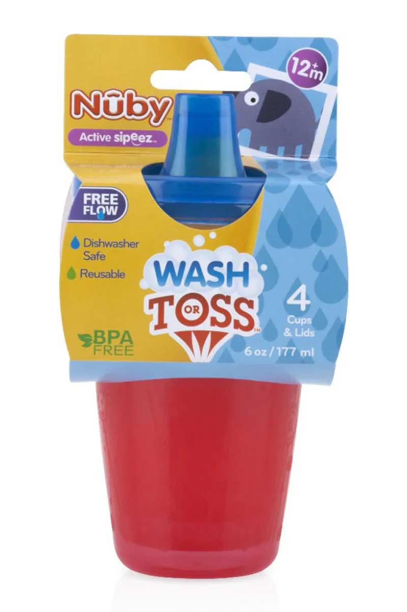 Nuby Wash Or Toss  Hard Spout Sipper Cups - Vasos con Tapa de Pico 4 Vasos