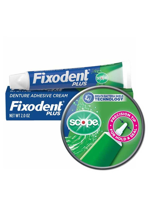 Fixodent Plus Denture - Crema adhesiva para dentadura Scope sabor 2 oz