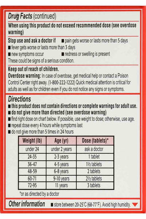Tylenol Chlidren's Pain+Fever- Antifebril Y Analgésico Para Niños 24 Tabletas Masticables