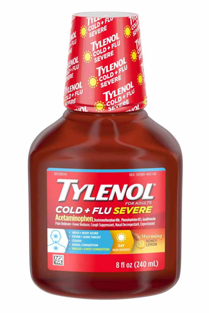 Tylenol Cold + Flu Severe Day Liquid-Jarabe Para El Alivio De La Fiebre, Dolor De Garganta, Tos, Congestión Y Dolores Leves 240ml