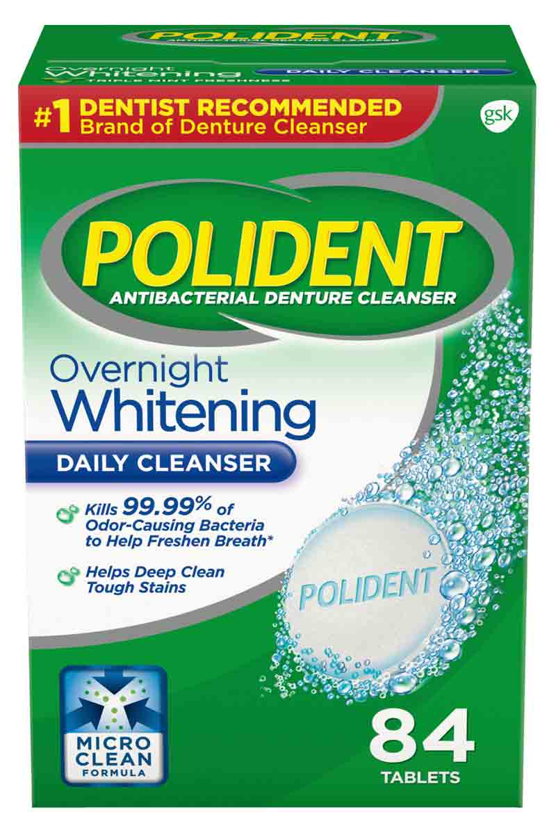 Polident Overnight Whitening Daily Cleanser - Tabletas limpiadoras para dentaduras postizas durante la noche 84 tabletas