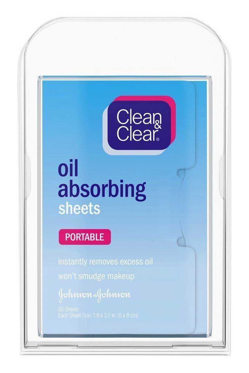 Clean & Clear Oil Absorbing Sheets Portable - Hojas de papel secantes del brillo facial 50 hojas