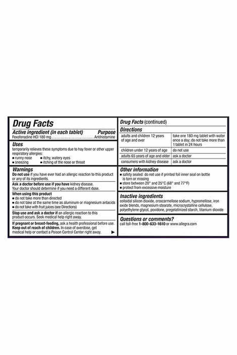 Allegra Allergy 24 HR 180 mg 55 Tabletas