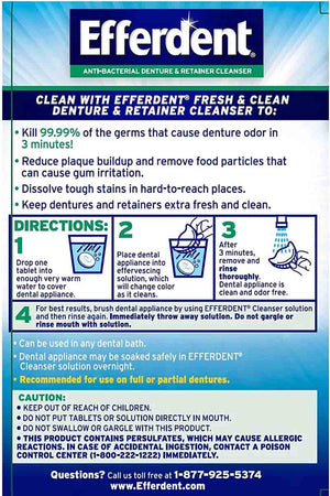 Efferdent Plus Anti-Bacterial Denture & Retainer Cleanser Fresh & Clean - Tabletas limpiadoras antibacterianas para dentaduras postizas 90 tabletas