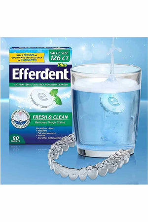 Efferdent Plus Anti-Bacterial Denture & Retainer Cleanser Fresh & Clean - Tabletas limpiadoras antibacterianas para dentaduras postizas 90 tabletas