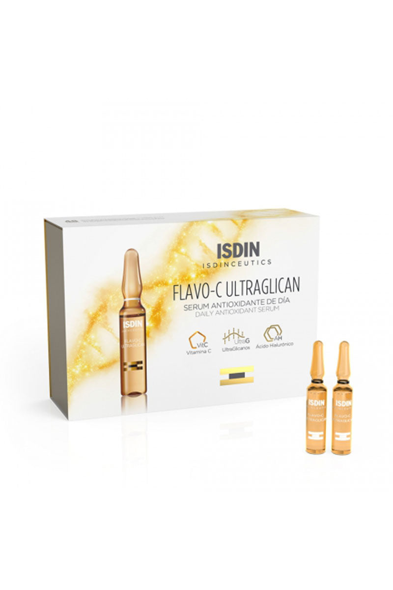 Isdin Isdinceutics Flavo-C Ultraglican -  Avanzada asociación de antioxidantes e hidratantes 10 ampollas de 2 ml C/U
